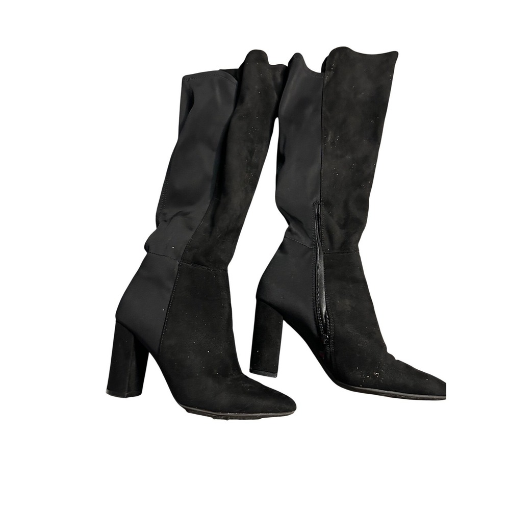 CM Knee-High Heeled Boots – Black Faux Suede‎ – Size 7